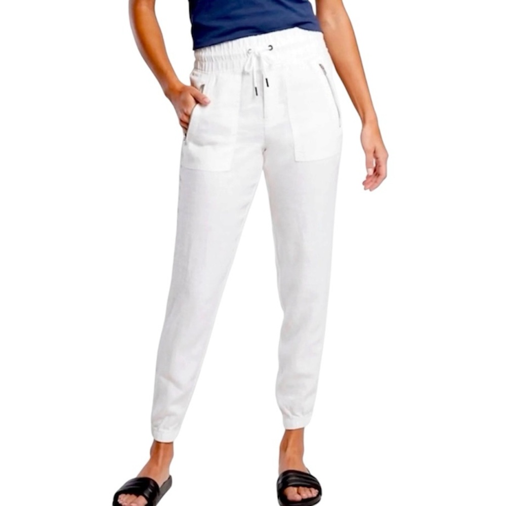 Athleta White Linen Joggers Cabo Pull On 8 Tall Pants Summer High Rise